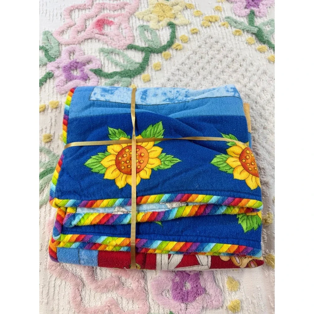 Baby Starters Barnyard vtg Quilt Blanket & Butterfly Bodysuit 3M Pink Blue New